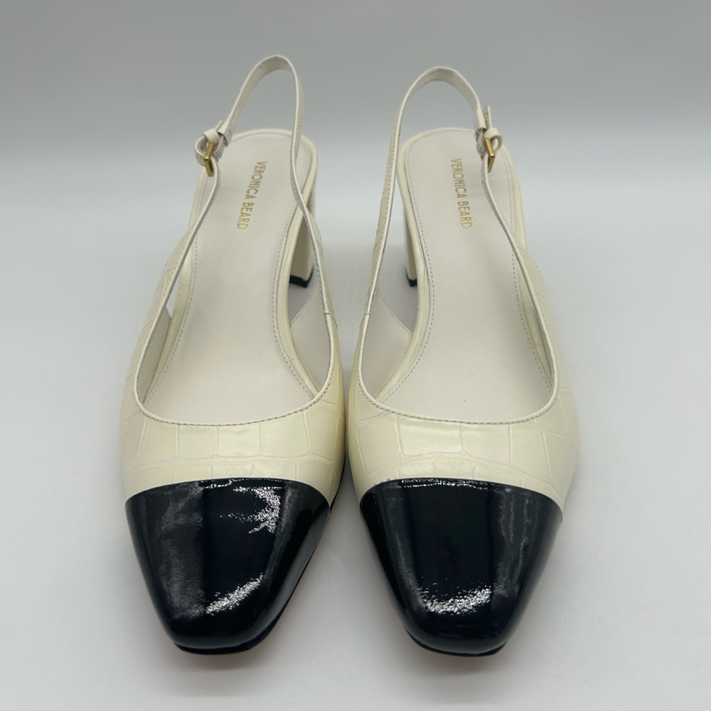 Veronica Beard Cecile Slingback 60 Ivory Croc Black Cap Toe Heels Size 8.5M NWB - Picture 6 of 12